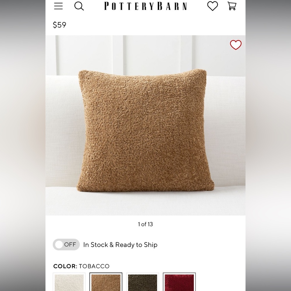 Pottery Barn Cozy Teddy Faux Fur Pillow